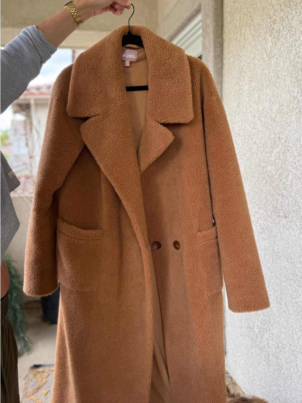 Show me your MuMu Camel Teddy Coat - Long Faux Shearling Jacket - Picture 4 of 4
